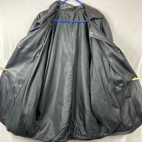 Vintage Leather Double Breast Longline‎ Coat Unisex XL Slouchy Distressed Baggy - Picture 8 of 16